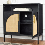 Best Choice Products Rattan Sideboard Buffet Cabinet, Entryway Table, Accent Storage Cabinet, Console Table for Hallway, Living Room, Dining Room - Black - color: Arched Rattan, Black