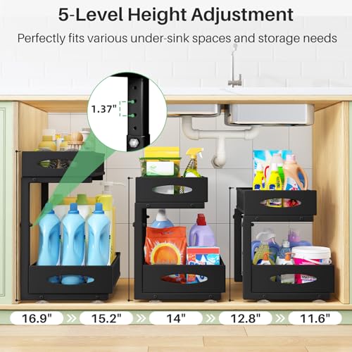 Under Sink Organizer, 2 Pack 2 Tier Pull out Cabinet Organizer Baskets with Mesh Sliding Drawers, Slide out Sink Storage Shelves for Home, Kitchen, Bathroom, Pantry, Office Organizers and Storag,Black - color: Black, size: 2 Pack
