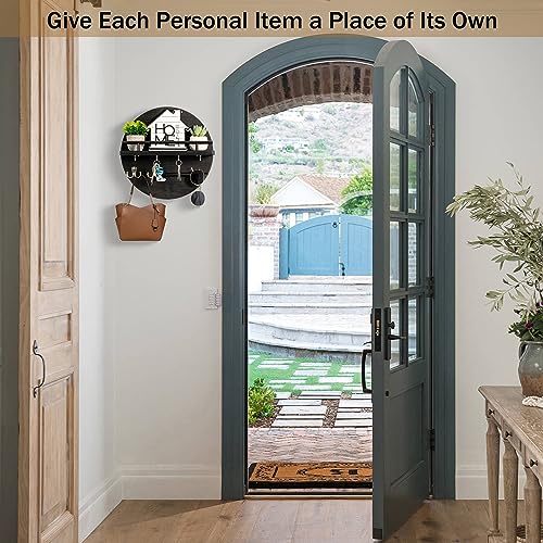 dreampossible Key Holder for Wall Decorative with Shelf and Hooks, Mail Organizer Wall Mount, Circular Design Entryway Key Rack Hanger, Rustic Home Decor (Black) - color: Black