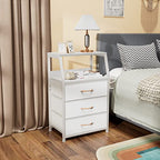 Furnulem White Nightstand with 3 Drawers and 2-Tier Shelf, Small Night Stand End Table Side Furniture, Fabric Storage Organizer for Bedroom, Closet, Hallway, Nursery, Sturdy Steel Frame, Wood Top - color: White, style: 3 Drawers