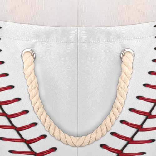 Baseball Large Round Storage Basket Sport Baseball Collapsible Circle Storage Bin Laundry Hamper With Handle for Kids Toy Blanket Dirty Clothes Towel Living Room Nursery Storage Organizer Decor - color: A01： Wite Baseball