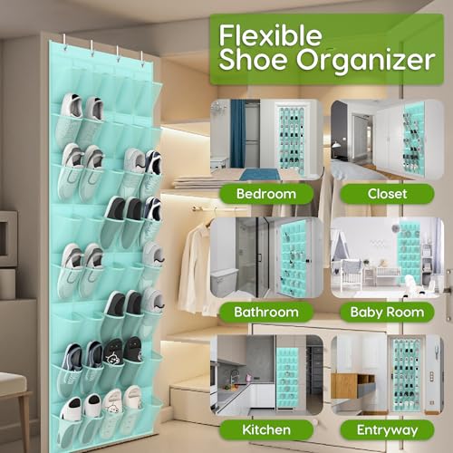 Unjumbly Over the Door Shoe Organizer with 40 Large Breathable Mesh Pockets, Space Saving Shoe Holder, Hanging Shoe Rack for Entryway Bedroom Closet Storage (Mint Blue, 40 Pockets) - color: Mint Blue, size: 40 Pockets