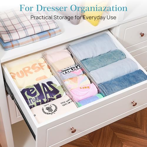 Vtopmart 8 Pack 4" Regular Upgrade Drawer Dividers for Clothes, 12.8"-22.3" Expandable Dresser Drawer Organizer, Clear Plastic Separators for Dresser, Baby Clothing, Underwear, Cosmetic, Toiletries - size: Regular-4"