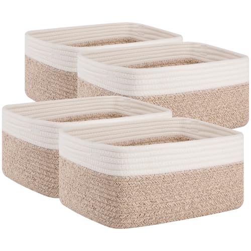 OIAHOMY 4 Pack Storage Baskets for Organizing, Small Bins for Shelves, Cute Decorative Storage Bins, Organizer Baskets for Gifts Empty, 13.8''Lx9.8''Wx5.5''H, Brown/White - color: Brown/White, size: 13.8"*9.8"*5.5"
