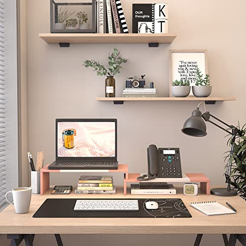 WESTREE Dual Monitor Stand - Monitor Stand Riser - 2 Shelf Computer Monitor Stand with Adjustable Length and Angle, Monitor Stands for 2 Monitors, Desktop Organizer Stand Office Furniture for PC, Computer, Laptop - color: Pink
