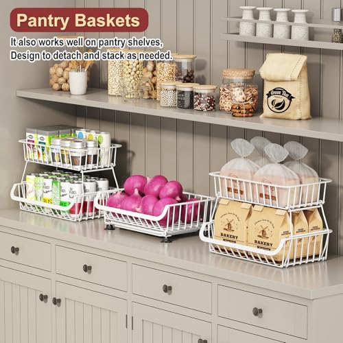 3-Tier Rolling Pantry Cart with Wheels, Stackable Wire Storage Floor Organizer for Kitchen Pantry Snack Shelves, Fruit Basket Stand, Vegetable Storage Rack for Food Snacks Onion Potato, White - color: 3 Tier-white (1 Pack)