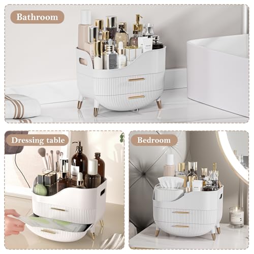 Makeup Organizer for Vanity, Large Capacity Skincare Cosmetic Organizer Countertop with 2 Drawers, Cosmetic Display Cases Makeup Storage Box for Bedroom, Bathroom, Ideal Gifts for Women(White) - color: White2