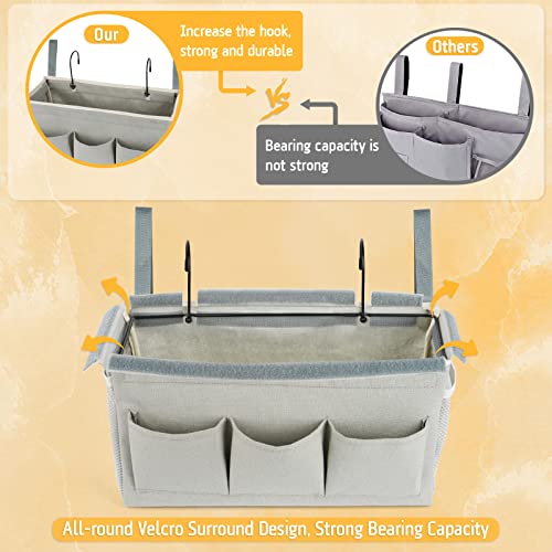 Lilithye Bedside Storage Organizer with Fixed Straps and Water Bottle Holder for Home, College, Dorm, Bunk / Hospital Bed, Crib Bed Rails (Grey) - color: Grey
