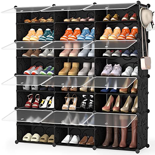 HOMIDEC Shoe Rack Organizer, 8 Tier Shoe Storage Cabinet 48 Pair Plastic Shoe Organizer Shelves for Closet Hallway Bedroom Entryway - color: Black, style: 3 by 8