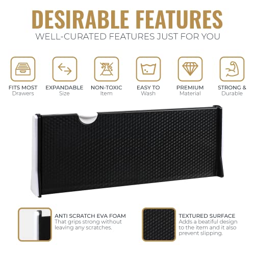RAPTUROUS Adjustable Drawer Dividers 8 Pack, 4” High, 11-17” Long, Dresser Drawer Organizer for Bedroom, Closet, Kitchen, Nursery, Office, Strong Hold, Soft Foam Edges, Black - size: 4" Tall, 11"- 17" Long
