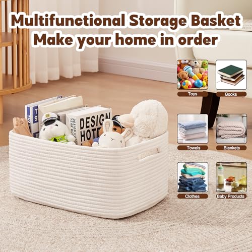 OIAHOMY Storage Basket for Shelves, Closet Cube Storage Bins Baskets for Clothes Blanket Towels, Baby Nursery, Toy Baskets Box, Woven Rope Basket, 15.75 * 11.81 * 7.09 IN, 2 Packs White - color: White, size: 15.75*11.81*7.09