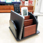 Revolving Remote control caddy,Wooden pen holder for desk office supplies stationery storage, Multi function home & office desktop organizer YCL875R