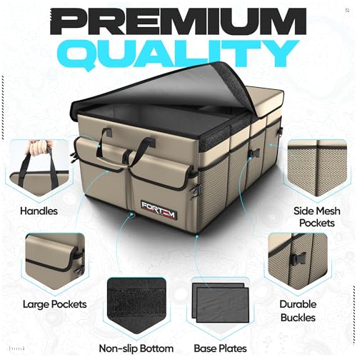 FORTEM Trunk Organizer For SUV Car Trunk Organizer, Foldable Storage, Car Accessories for Women Men, Collapsible Bag, Perfect Christmas Gifts, 600D Oxford, Non Slip Bottom, Straps, Soft Cover (50L) - color: Beige, size: Medium (50L)