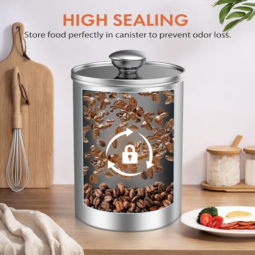 ENLOY Stainless Steel Food Storage Container Set of 3, 88/61/29 oz with Clear Glass Lids - Ideal for Coffee, Tea, Sugar, Flour Canisters - size: Medium
