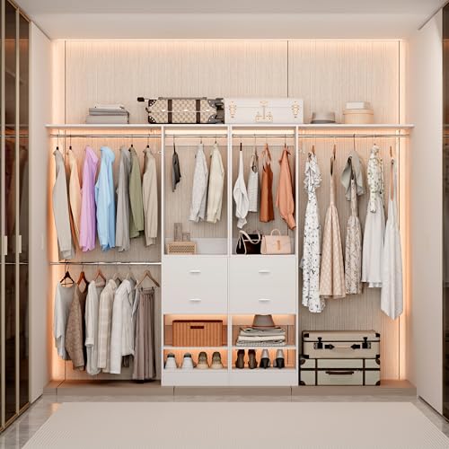 Closet System Set of 2, Closet Organizer System With 4 Wood Drawers, Walk-In Closet Storage System With 10 Hanging Rods, Adjustable Cloth Garment Rack, Fits Spaces 6Ft-14Ft, White - color: ‎2 drawer 3 shelve, size: 2 PC