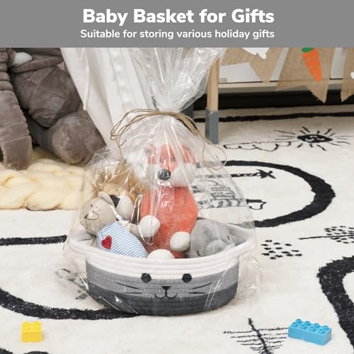 Cute Cat Toy Basket, Small Woven Basket for Organizing Living Room, Decorative Gift Baskets for Baby Shower, Pet Toys Storage, Mixed & Gray, 9.8 x 4 inches - color: Mix Gray, size: 9.8"W x 4"H