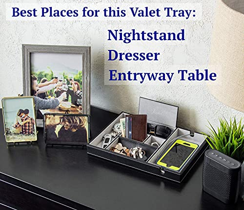 Leather Valet Tray for Men - EDC Catch All, Dresser Organizer, Jewelry & Wallet Desk Accessory, Bedside Entryway Key Catchall - color: Gray