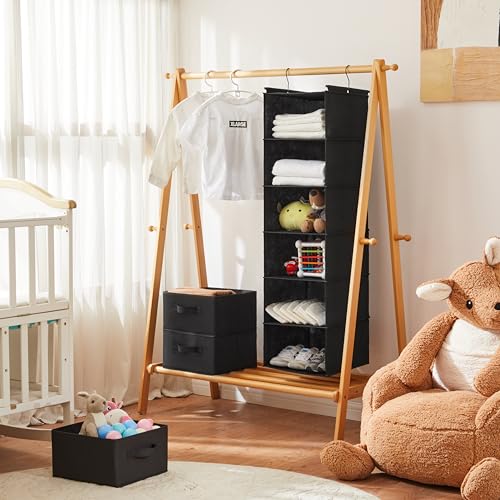 MAX Houser 6 Tier Shelf Hanging Closet Organizer, Closet Hanging Shelf with 2 Sturdy Hooks for Storage, Foldable (Black-D3) - color: Black-d3