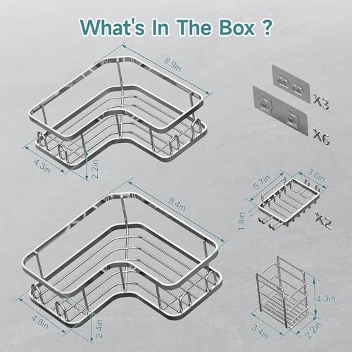Veken Corner Shower Caddy 5-Pack, Advanced Rustproof Design, No Drilling Adhesive Shelves, Rack with Soap Holder, Large Capacity Bathroom Organizers and Storage, Wall-Mounted Kitchen&Home Decor,Silver - color: Silver, size: 5-Piece Set(2 Large+3 Small)