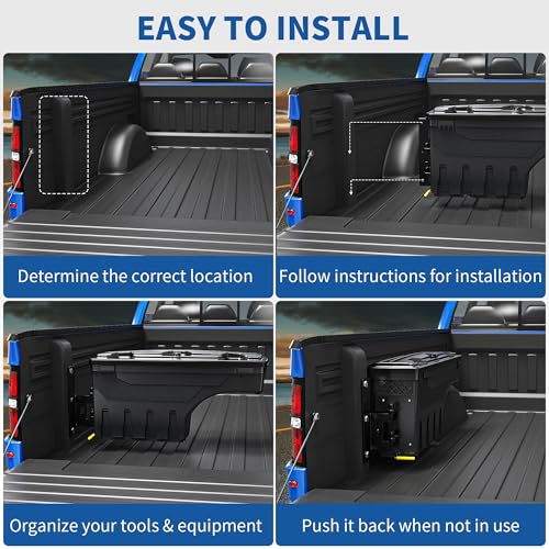 oEdRo Truck Bed Storage Tool Box Fits 2015-2026 Ford F150 Driver Side, 180 Degree Rotation Rear Tool Boxs with Lockable Lid & Password Padlock, Black Waterproof Wheel Well Storage - size: Driver Side