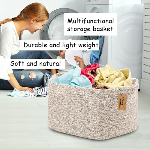 COMFY-HOMI Storage Basket for Shelves, Woven Baskets for Storage, Cotton Rope Basket for Toys,Towel Baskets, Toy Storage Organizer, Storage Cube Bin, Organization and Storage-All Brown - color: All Brown, size: 13.5"X11"X9.5"