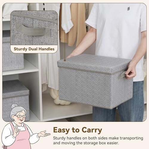 GRANNY SAYS Fabric Boxes with Lids, Storage Bins with Handles, Shelf Bins for Organizing, Extra Large Storage Boxes for Linens Clothes, Decorative Storage Containers, Gray, 3-Pack - color: Ash Gray, size: Large