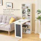 Folding Desk with Storage,Foldable Convertible Writing table with Blackboard and Shelves,Wall Mount Fold Out Table Cabinet , Space-Saving Murphy Desk Multi-Function Home Office Workstation (White) - color: White