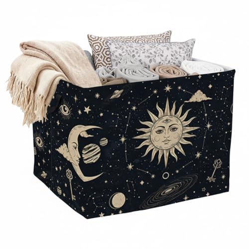 56L Sun Stars Moon Laundry Basket Clothes Hamper with Handles,Foldable Blanket Storage Large Laundry Hamper with Waterproof PE,Toy Storage Bin Organizer,Cube Clothes Organizer,Home Decor - color: Sun Stars Moon