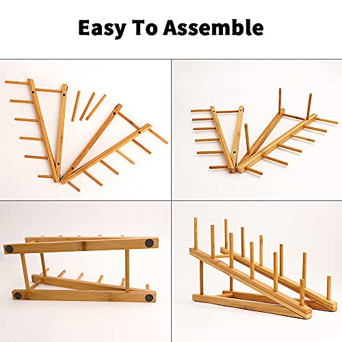 Bamboo Dish Drying Rack Wooden Plate Rack Kitchen Pot Lid Holder Cabinet Organizer for Dish Plate Cup Pot Lid Bowl Cutting Board - size: 1PCS