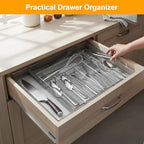 1 Pcs Utensil Drawer Silverware Organizer, Metal Mesh Expandable 13" ~24" Kitchen Drawer Organizer, 7-9 Slots Cutlery Tray Dividers for Kitchen Flatware Christmas Housewarming Gift (Sliver) - color: Sliver