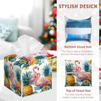 2 Pcs Flamingo Palm Leaf Tissue Box Cover Leather Tissue Box Holder Square Facial Paper Organizer Dispenser for Bedroom Dresser Night Stand Office Desk - color: Flamingo Palm Leaf