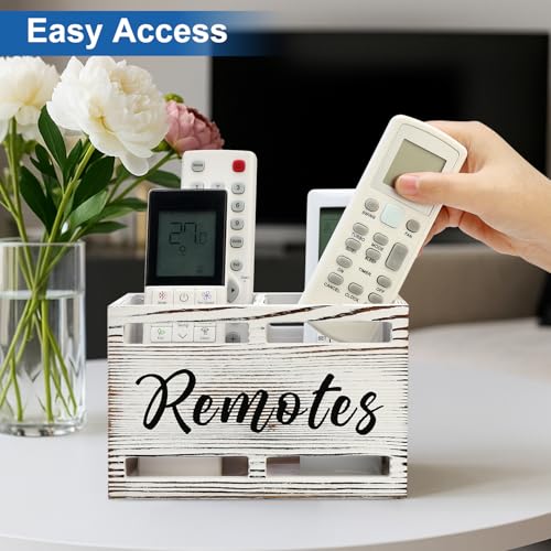 Wooden Remote Control Holder Wall Mount Remote Organizer for Table TV Controller Holders Remotes Caddy for Bed Wall Bedside Organizer Storage Control Box Farmhouse Nightstand Couch Decor 2 Slots - color: Rustic White, size: 2 Slot