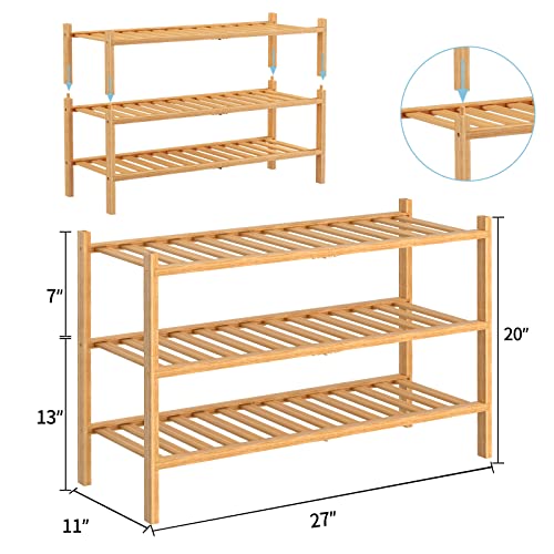 RONGJlA 3 Tier Bamboo Shoe Rack for Closet Free Standing Wood Shoe Shelf Storage Organizer for Entryway Small Space Stackable, Natural - color: Natural, size: 3-Tier-Regular