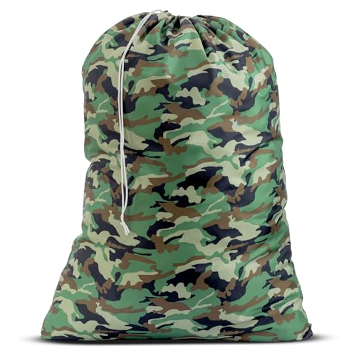 Nylon Laundry Bag - Locking Drawstring Closure and Machine Washable. These Bags will Fit a Laundry Basket or Hamper and Strong Enough to Carry up to Three Loads of Clothes. (Camouflage) - color: Camouflage, size: 22" x 32"