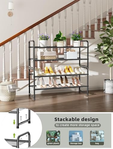 SUFAUY 2-Tier Mesh Shoe Rack, Closet Metal 33" Wide Shoe Shelf Heavy Duty, Black - color: Black, size: 2 Tier
