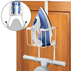 ORLESS Over The Door/Wall Mount Ironing Board Hanger, Laundry Room Iron and Ironing Caddy Board Storage Holder White - color: Regular White