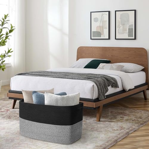MEGASKET Extra Large Storage Baskets, 22" x 17" x 12" Black Baskets for Organizing, Rectangle Woven Basket for Blankets, Toys, Towels, Laundry, Decorative Wicker Storage Basket, Basket for Decor - color: Black & Black Stripe