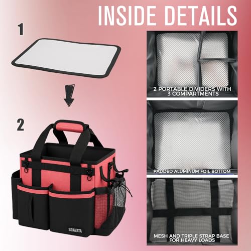 SCAVATA Compact Wearable Cleaning Caddy, Small Cleaning Supplies Organizer with Handle & Shoulder Straps for Housekeepers, under Sink & Car Cleaning Tool Organizers Bag (Coral Pink) - color: CaralPink