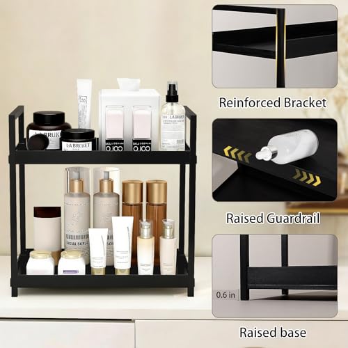 Bathroom Counter Organizer 2 Tier Vanity Storage Countertop Shelf Makeup Organizer Perfume Tray Skincare Holder for Sink, Dresser, Kitchen, Large Black - color: Black, size: Large