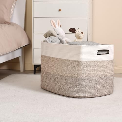 ICERZCZ Extra Large Blanket Basket Living Room, Rectangle Storage Basket, Large Woven Baskets for Storage, Cotton Rope Basket for Toys, Clothes, Gradient Brown - 25”x16”x16” (105L) - color: Gradient Brown, size: 25”x16”x16”