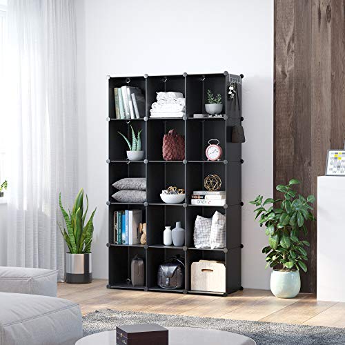 C&AHOME Cube Storage Organizer, 16-Cube Shelves Units, Plastic Storage Cubes, DIY Closet Organizer, Modular Closet Storage Shelves Ideal for Home, Bedroom, 48.4" L × 12.4" W × 48.4" H Black SUM3016H - color: Black