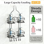 SRIWATANA Shower Caddy Hanging Over Head, Bathroom Shower Organizer Shower Rack Holder with Hooks for Razors - Black - color: Black