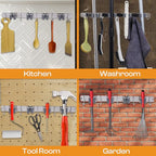 Heavy-Duty Stainless-Steel Broom Holder Wall Mount with 4 Racks and 5 Hooks | Rust Resistant Mop and Broom Hanger | Adjustable, Garage & Garden Tool Organizer | Silver Color - size: 4 Racks & 5 Hooks