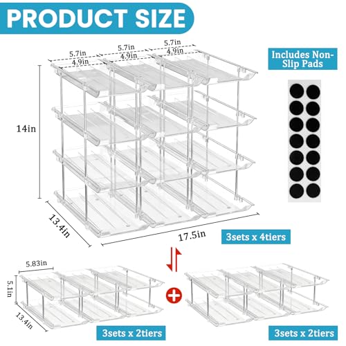 Can Organizer for Pantry, 4 Tier Canned Food Goods Storage Organizer, Clear Soda Can Organizer for Refrigerator Stackable Can Dispenser Rack Holders for Pantry Cabinet Fridge Countertop, Holds 48 Cans - size: 4tier×3sets