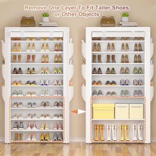 OYREL Shoe Rack 10Tier Large Capacity 50-56Pairs Beautiful Tall Shoe Shelf Free Standing Storage Cabinet Entryway Closet - size: 10Tier White