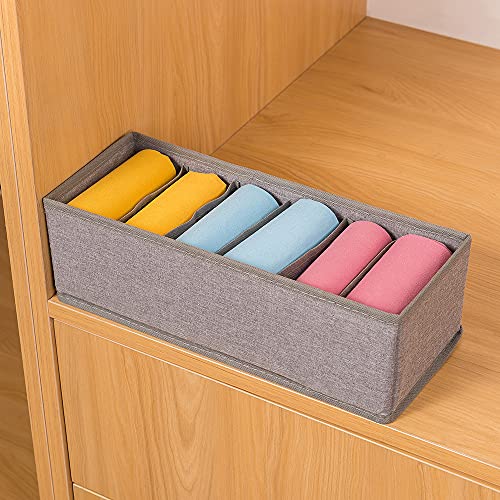 Qozary 3 Pack Sock Underwear Drawer Organizer Dividers, Collapsible Cabinet Closet Storage Boxes for Clothes, Socks, Lingerie, Underwear, Tie, Belt, Baby, Bedroom - color: Grey, size: 6 Cells
