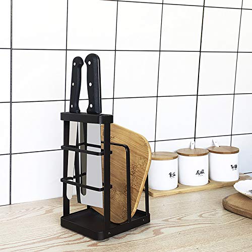 VANRA Metal Knife Holder Without Knives with Drain Board, Knife Shelf with 2 Layers Cutting Board Rack Dishes Rack, Kitchen Storage Organizer Cutter Storage Rack,Brown - color: Bronze, size: 4.7"L X 5.5"W X 8.5"H - With Draining Tray