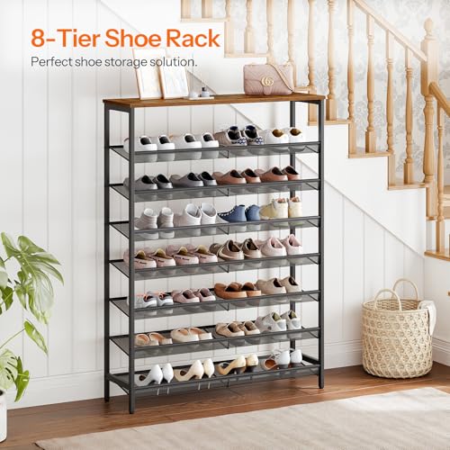 HOOBRO Shoe Rack for Entryway, 8-Tier Shoe Shelf, Large Capacity Shoe Storage Organizer for 32-40 Pairs of Shoes, Front Door Entrance, Hallway, Closet, Space Saver, Rustic Brown and Black BF118XJ01 - size: 8 Tiers (39.4"W)