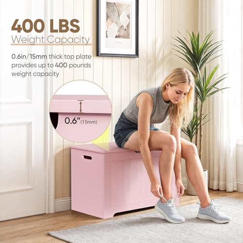 JungleA 30'' Box Storage Chest Trunk, Wooden Storage Bench Organizer Box Shoe Blanket Chest, w/2 Safety Hinges, for Living Room, Bedroom, Entryway, Pink - color: Pink, size: 30''