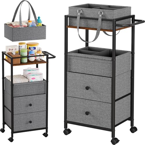 Modanais Baby Diaper Caddy Organizer Cart with Drawers - 3In1 Rolling Storage Cart with Wheels, Removable Diaper Caddy, Detachable Dividers - for Crib, Bedroom, Art & Craft Organizer (Black) - color: Black